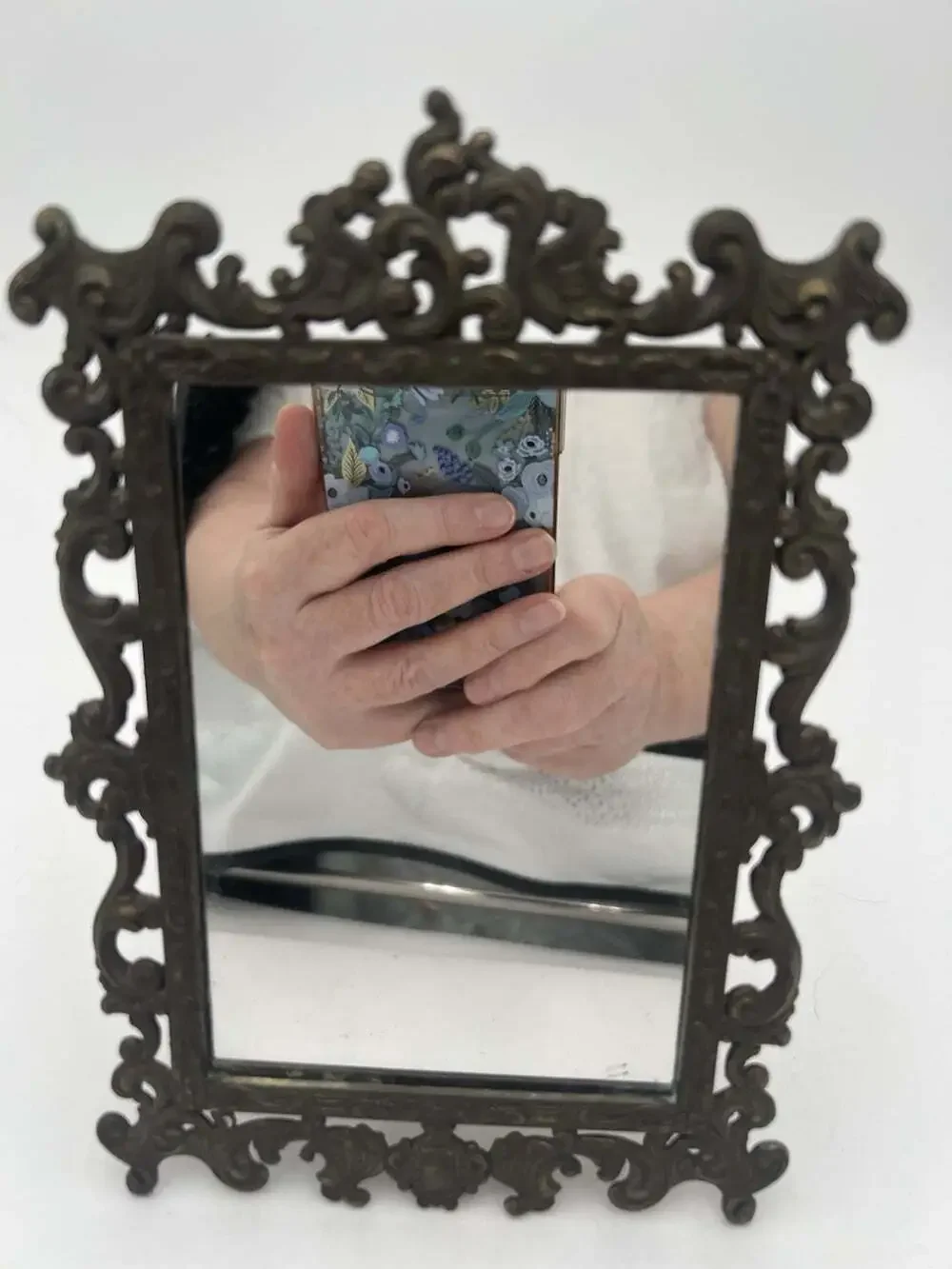 Vintage Italian Gold Metal Mirror Baroque Rococo Ornate Easel 8x6 Made Italy